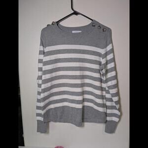 EUC Grey and White Liz Claiborne Striped Knit Sweater - Women's Size L